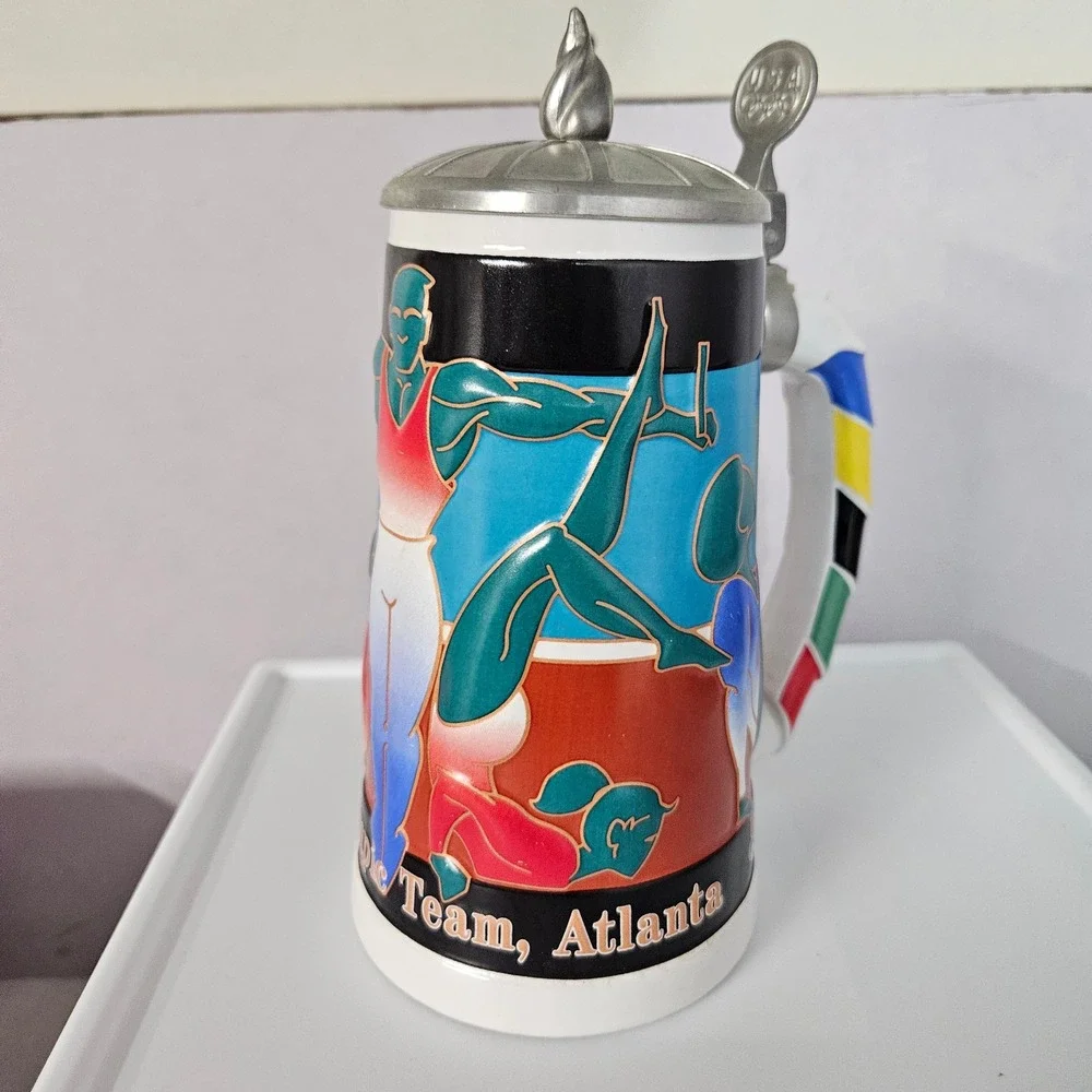 Anheuser-Busch Vintage 1996 Atlanta Olympic Gymnastics Stein Multicolor Lidded